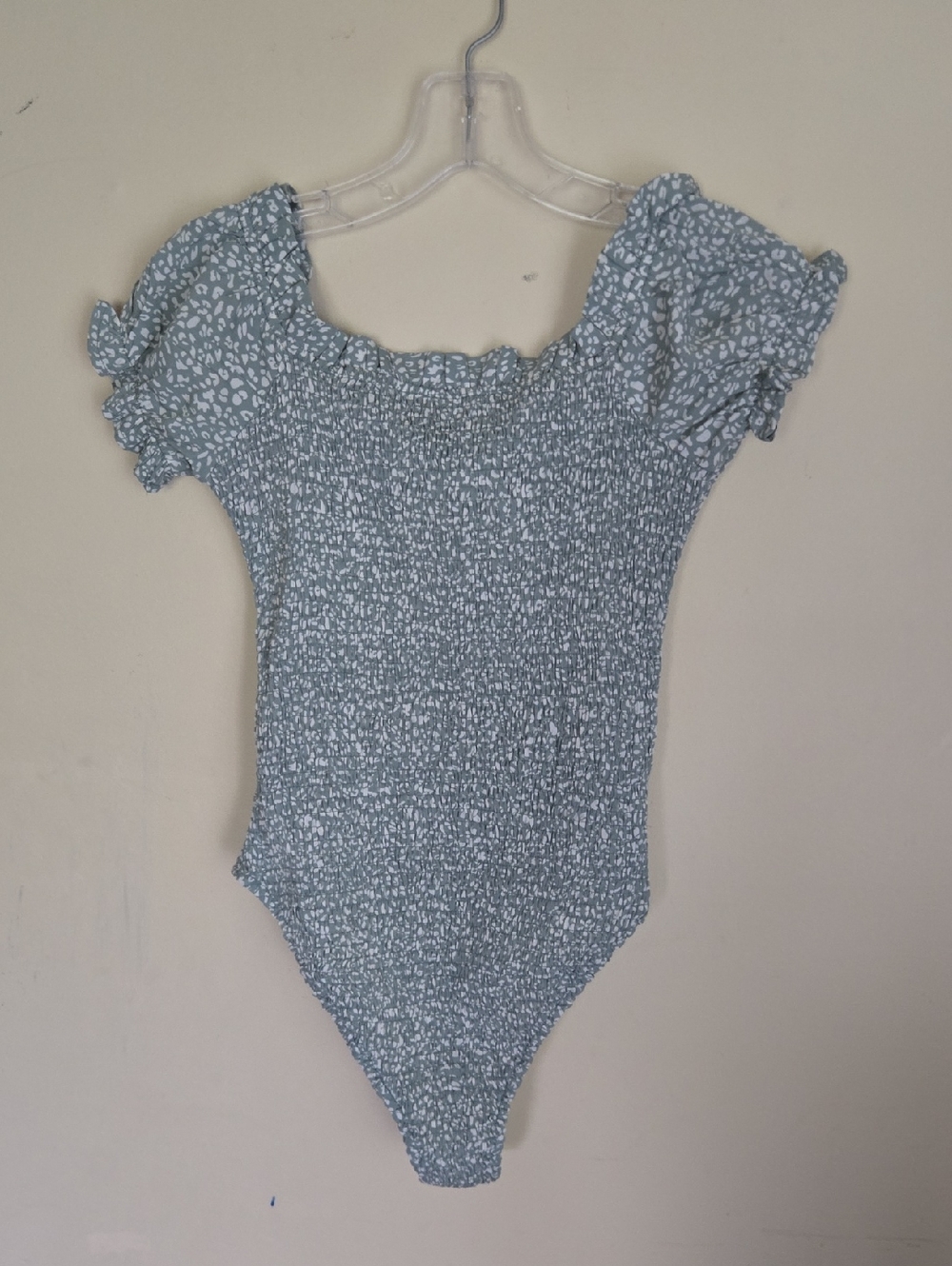 Princess Polly Sage Green Off-Shoulder Smocked Bodysuit - Picture 5 of 6